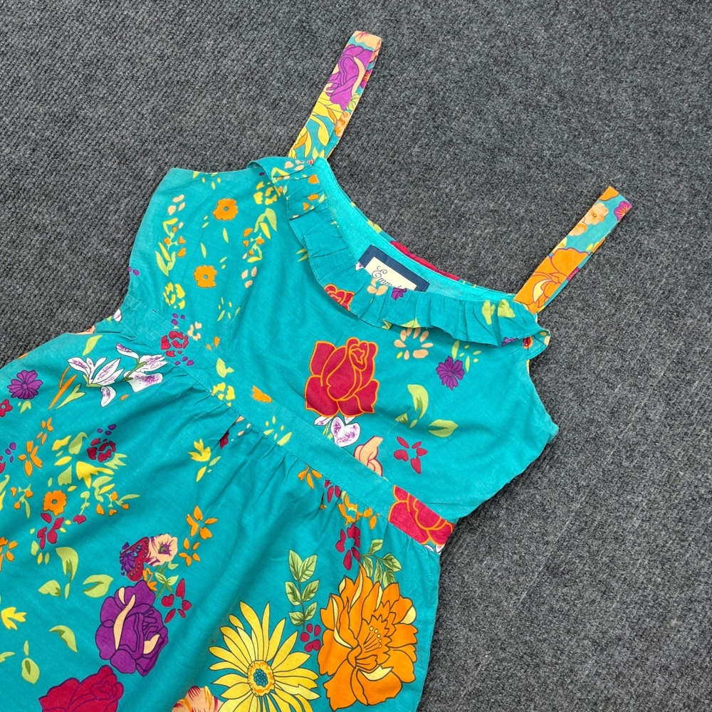 Emmelee Floral Sun‎ Dress Turquoise Blue Ruffle Empire Waist Boho Summer Small